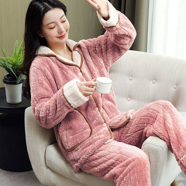 Pijamas de mujer Otoño Pijamas estampados de dibujos animados Traje de mujer Prendas de abrigo Cárdigan de manga larga Ropa de casa Cong grande
