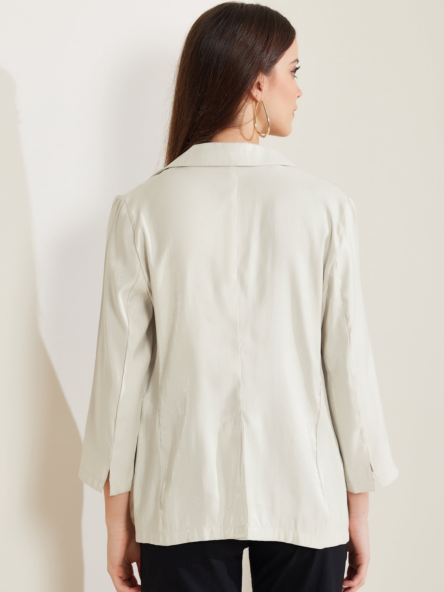 DARING DIVA Women's Open Front Lapel Button Lightweight Blazer Jacket S White