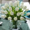 thumbnail image 2 of 10 Impresionante Ramo De Tulipanes Artificiales De Pu Con Tacto Realista Con Tallo-Wihte, 2 of 5
