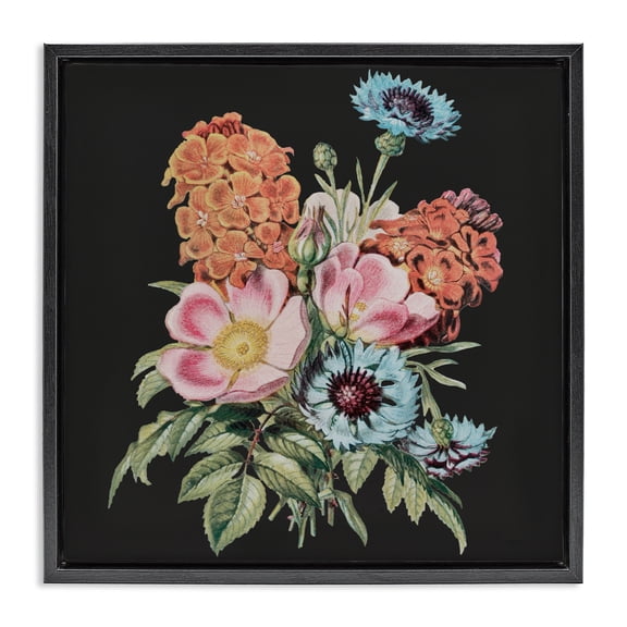 Stupell Industries Traditional Vintage Bouquet Study over Black Black Floating Frame Canvas Art, 18 x 18, by Dan Meneely