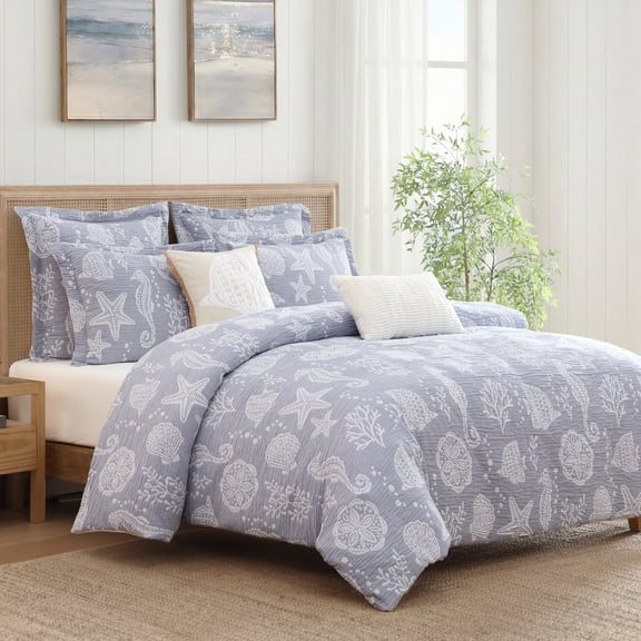 Levtex Home Seaside Charm Denim Blue - King Set - Comforter (106x94in) and 2 King Shams (20x36in) – Coastal – Blue – Polyester – Polyester Fill
