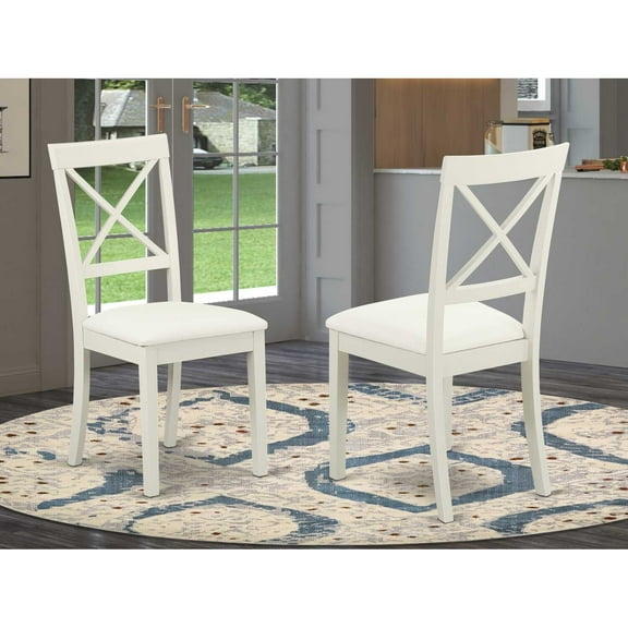 East West Furniture Boston 12" Leather Dining Chairs in Linen White (Set of 2)