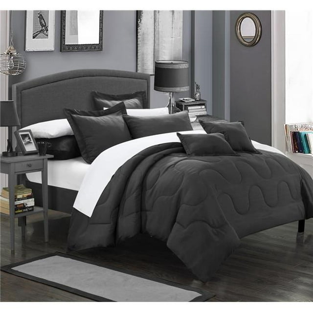 Chic Home CS3915-BIB-US Perfect Demaria Bedding & Down Alternative Solid King Comforter Set, Black - 11 Piece