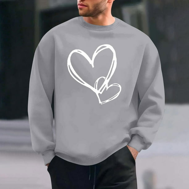Amzcrzy Sudadera Para Hombre Con Estampado De Corazones, Informal, De Manga Larga Y Cuello Redondo, Sudadera Con Capucha, Camiseta De Manga Larga Y Cuello Redondo, Gris, S