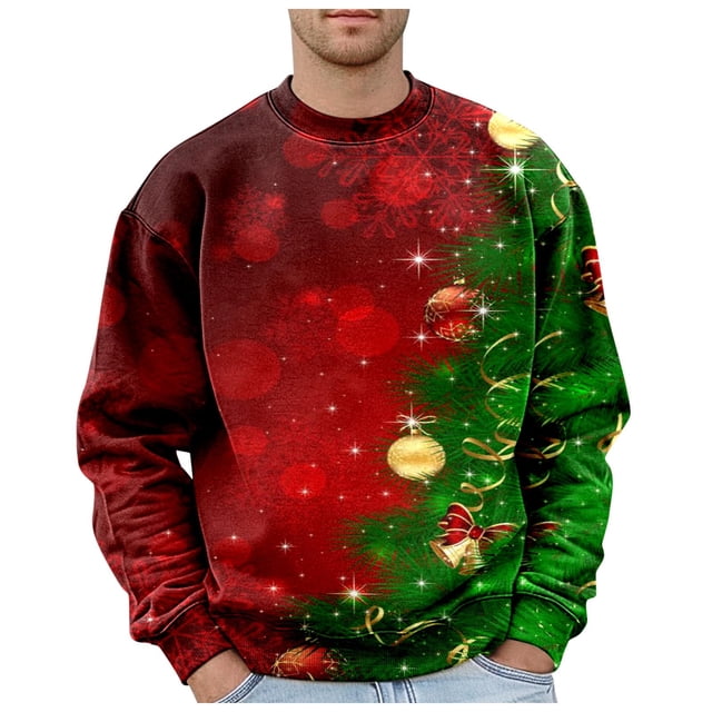 Chandail en Molleton de Noël pour Hommes Logo Imprimé Surdimensionné Sans Capuche Mode Chandail-Over pour Tenue Décontractée