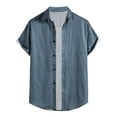 thumbnail image 1 of Blusa informal de manga corta con estampado de rayas playeras y botones para hombre Pompotops  oipoqjl47323, 1 of 7