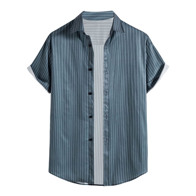 Blusa informal de manga corta con estampado de rayas playeras y botones para hombre Pompotops oipoqjl47323