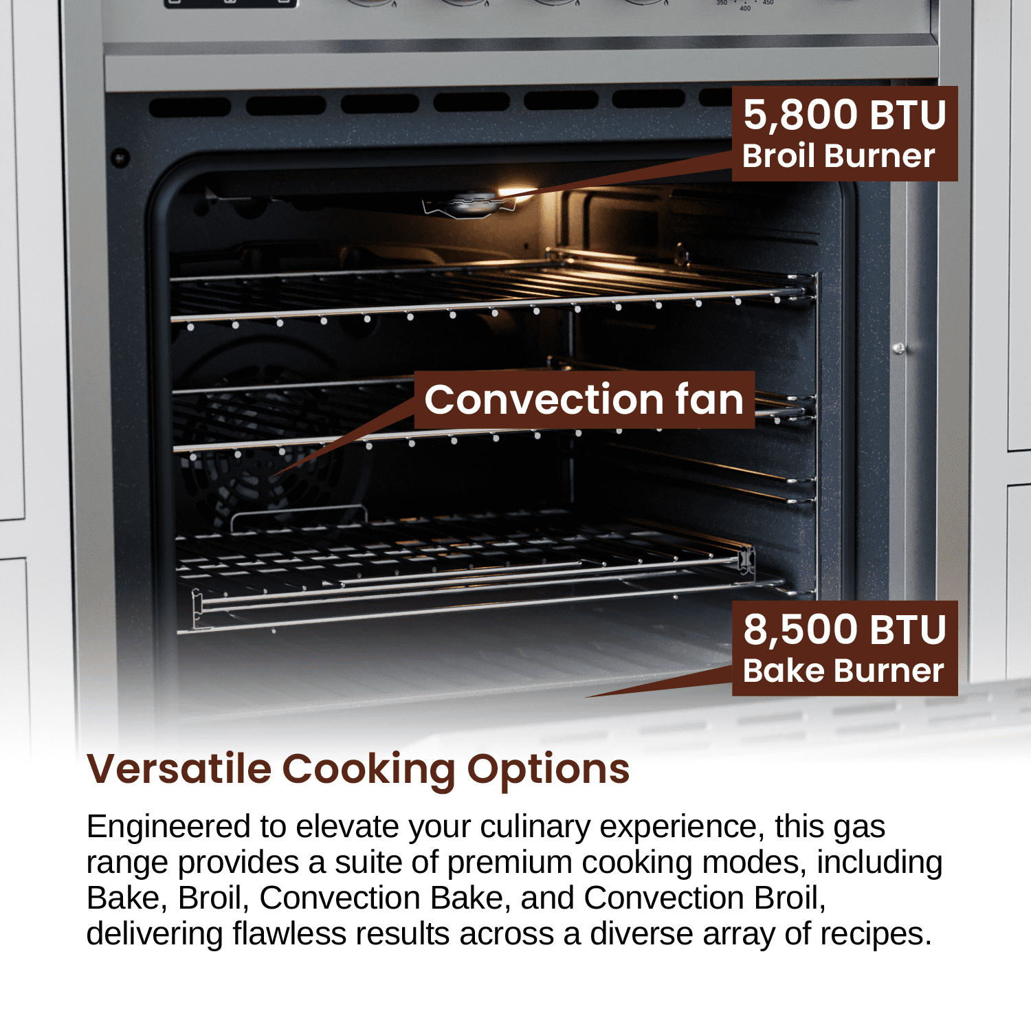 Rangaire RRG241TS 24" Gas Range Oven with Timer - Stainless Steel, Sealed Burners, Convection Fan, Easy Reach Racks