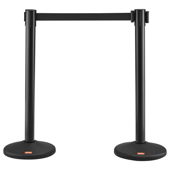 VEVOR Crowd Control Stanchions, 2-Pack Crowd Control Barriers with 6.5FT Black Retractable Belt, Plastic Stanchion Queue Post, Belt Barriers Line Divider Stanchion Set