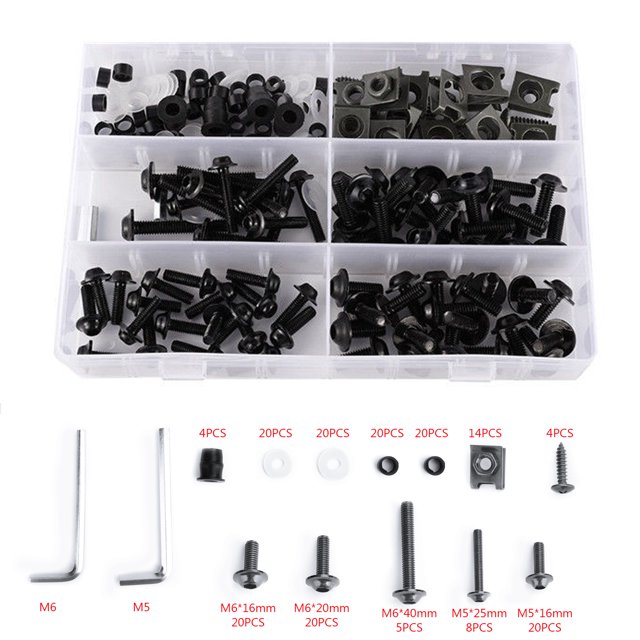 177PCS Motorcycle Sportbike Windscreen Fairing Bolts Kit Black Fastener Screws