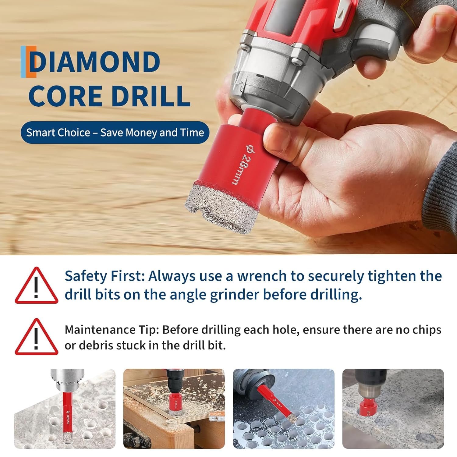 11Pcs Diamond Hole Saw Kit (6-65mm) for Tile & Concrete - Brazed Drill Bits for Angle Grinder, Drill Machine - Porcelain Tile Hole Saw Set