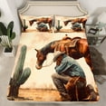 thumbnail image 2 of Manfei Farm Animal Horse Twin Sheet Set,Western Cowboy Green Cactus,Microfiber Decor For Adults,3-Piece, 2 of 7
