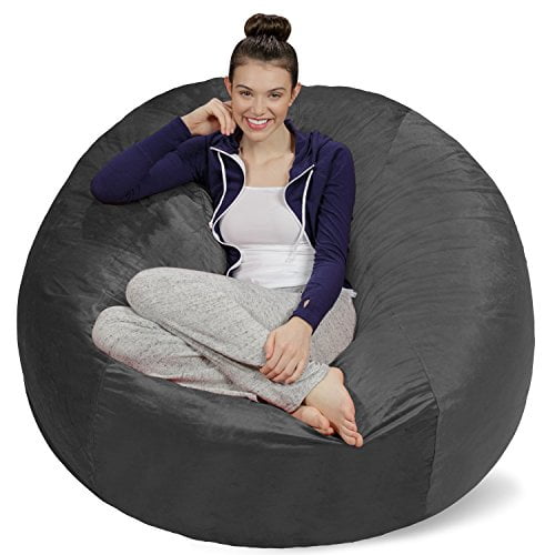 Sofa Sack - Plush Ultra Soft Bean Bags Chairs for Kids, Teens, Adults - Memory Foam Beanless Bag Chair with Microsuede Cover - Foam Filled Furniture for Dorm Room - Charcoal 5'