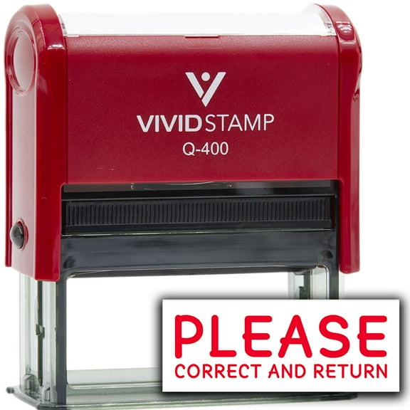 Vivid Stamp Please Correct and Return Self Inking Rubber Stamp (Red Ink) - Q-400