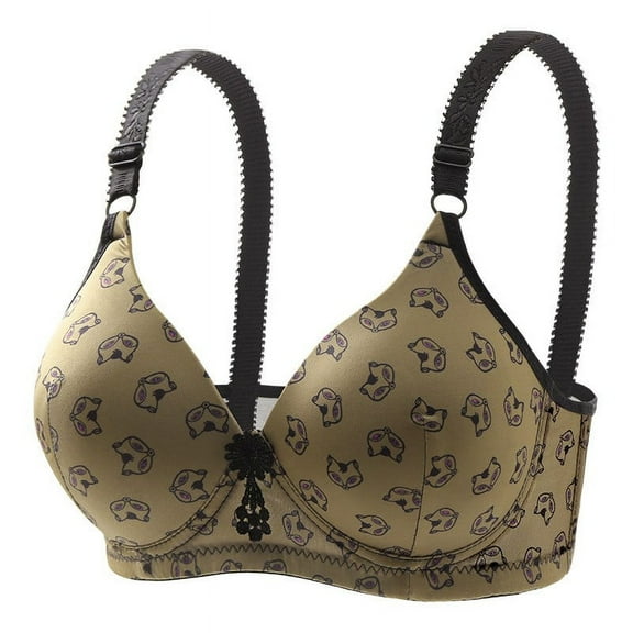 Pntutb Womens Plus Size Women Print Gathered Together Daily Bra Underwear No Rims Gray S