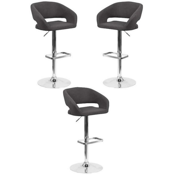Home Square Fabric Adjustable Swivel Bar Stool in Black Finish - Set of 3