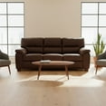 thumbnail image 3 of Homy Casa Vintage Dark Brown Breathable PU Leather Three-Seat Sofa, 3 of 5