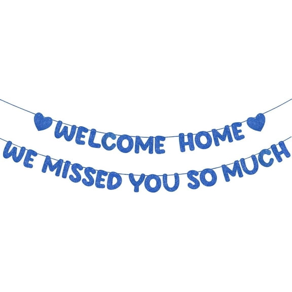 Pre Strung Welcome Home We Missed You So Much Banner Glitter Welcome Home Sign for Party Decorations Military Army Returning, Homecoming, Family (Blue)