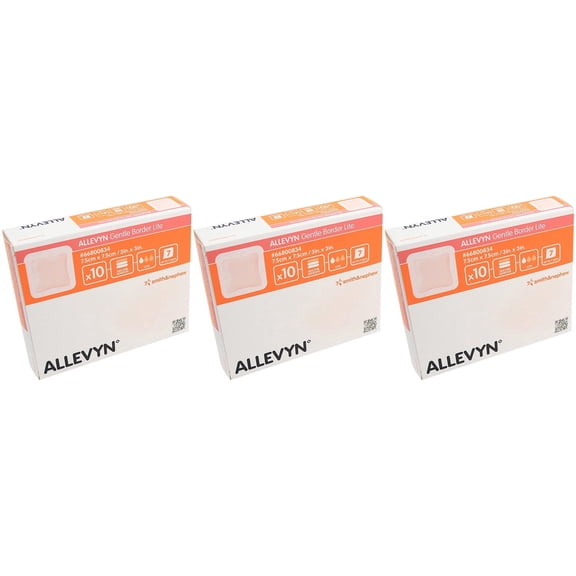 Allevyn Gentle Border Lite Foam Dressing 3" X 3" - Box of 10 - 3 Boxes