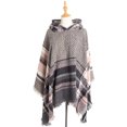 thumbnail image 1 of Chal con capucha a cuadros para mujer, manta, poncho, sudadera con capucha, chal con borlas, 1 of 5
