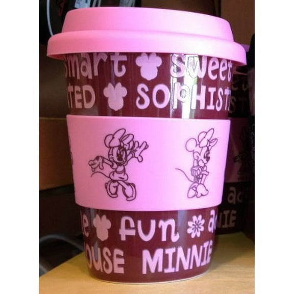 Disney Park Minnie Mouse Covered Ceramic Mug Cup with Silicone Grip NEW