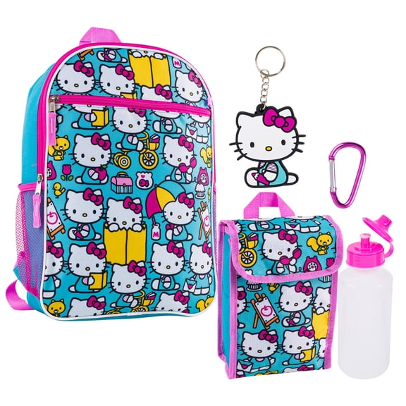 Backpack 5 pc Set Hello Kitty & Allover Print 16 inches School Backpack- 92280