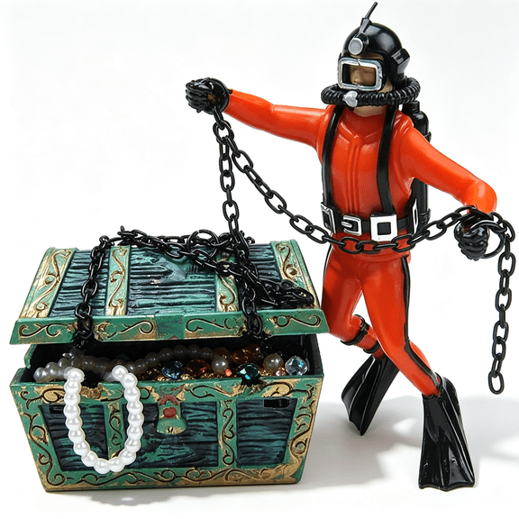 PAGEIA Live-Action Aquarium Ornament Creative Undersea Treasure Chest Diver Air Bubbler Aerating Fish Tank Decorations Air Bubbler Aerating Fish Tank Decorations Fish Tank Bubbler Orange Color