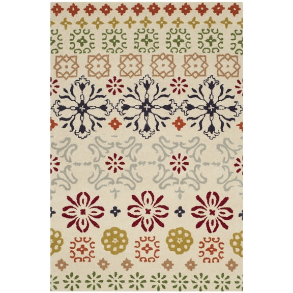 SAFAVIEH Wyndham Fionntan Abstract Floral Wool Area Rug, Ivory/Multi, 4' x 6'