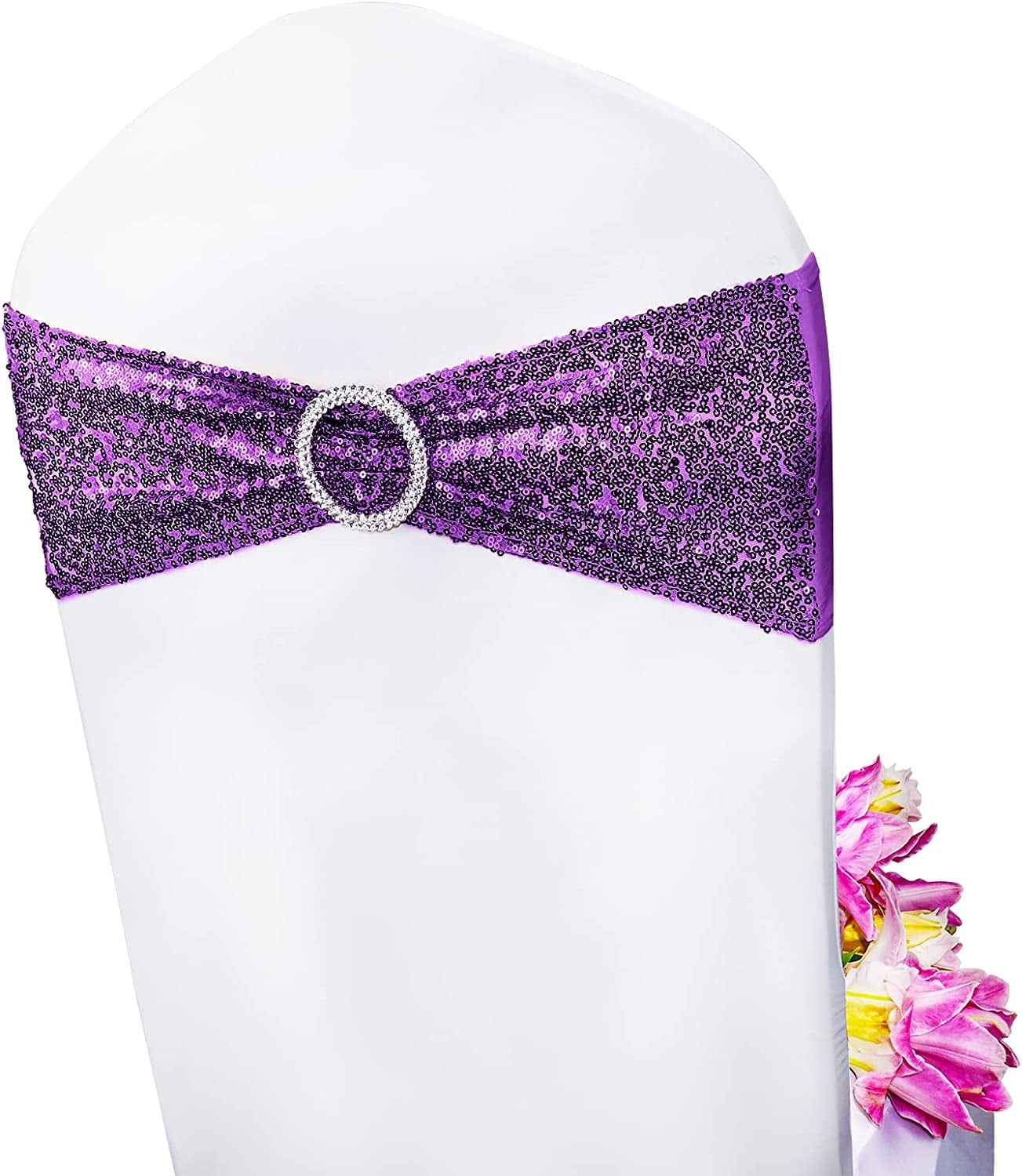 10 PCS Sequins Chair Sashes with Silver Buckle, Chair Bands One-Sided ...