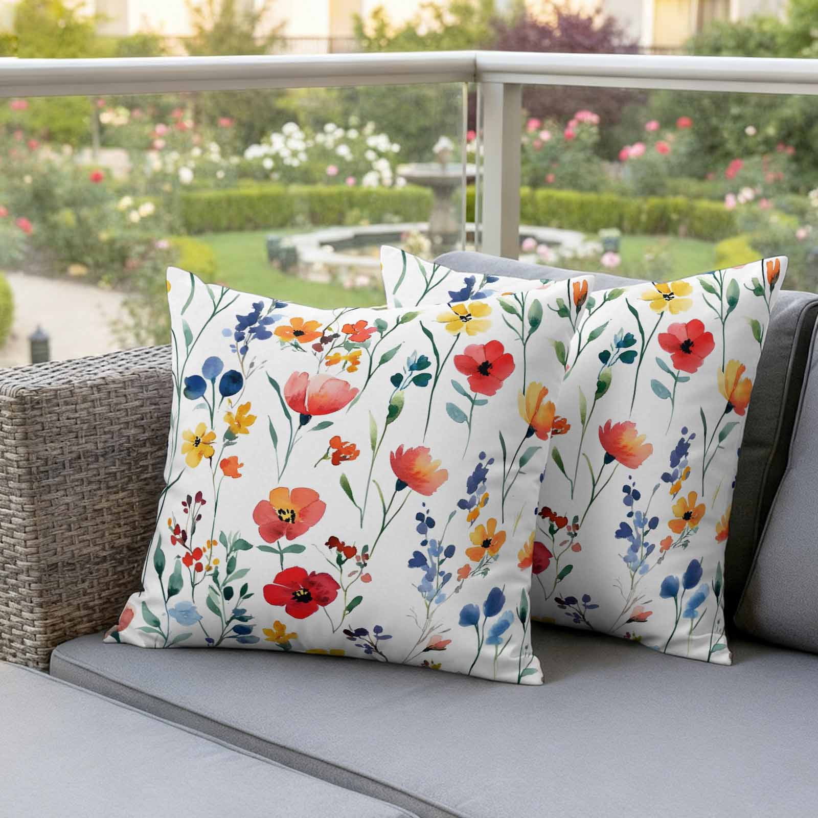 Red Yellow Blue Poppy Pillow Covers 2 Pack Independence Day Pillowcase Waterproof Outdoor Throw Pillow Cover for Patio Garden Square Cushion 24”x24”