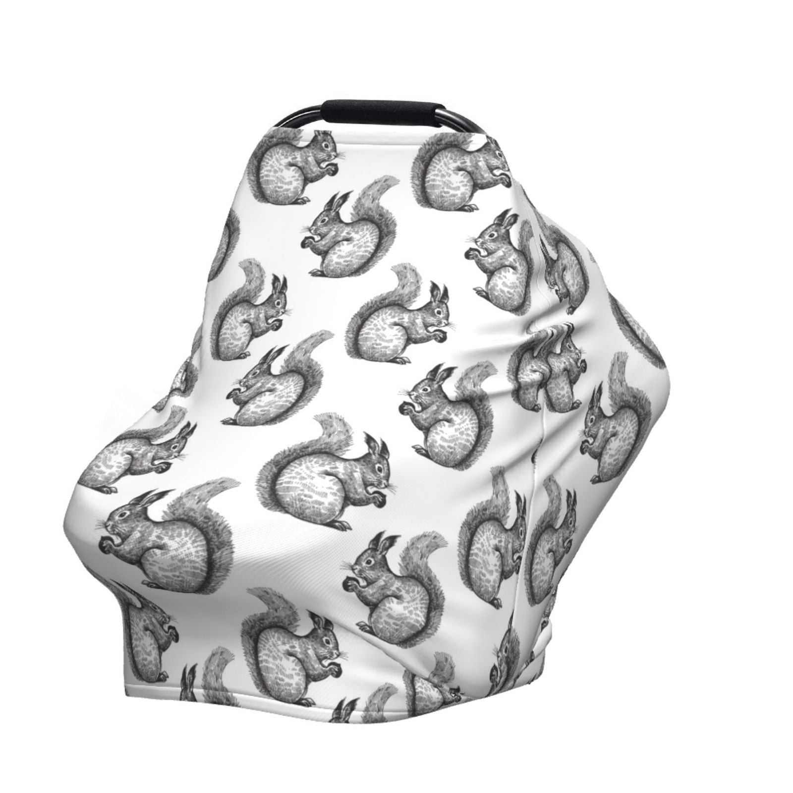 Fotbe Black Squirrel Pattern Car Seat Covers for Babies, Nursing Breastfeeding Cover Infant Carseat Canopy, Soft Stretchy Carrier Cover