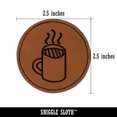 thumbnail image 2 of Steaming Coffee Mug Doodle 2.5" Faux Leather Round Engraved Iron-On Patch - Brown, 2 of 6