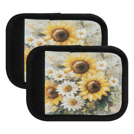 Wobogo Sunflowers and Daisies Luggage Handle Wrap 2Pcs Suitcase Identifier Travel Accessories Affordable Durable Concealed Tag For Airport Leaf