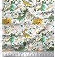 thumbnail image 1 of Soimoi White Polyester Crepe Fabric Dinosaur & Redwood Leaves Print Fabric by the Yard 42 Inch Wide, 1 of 3