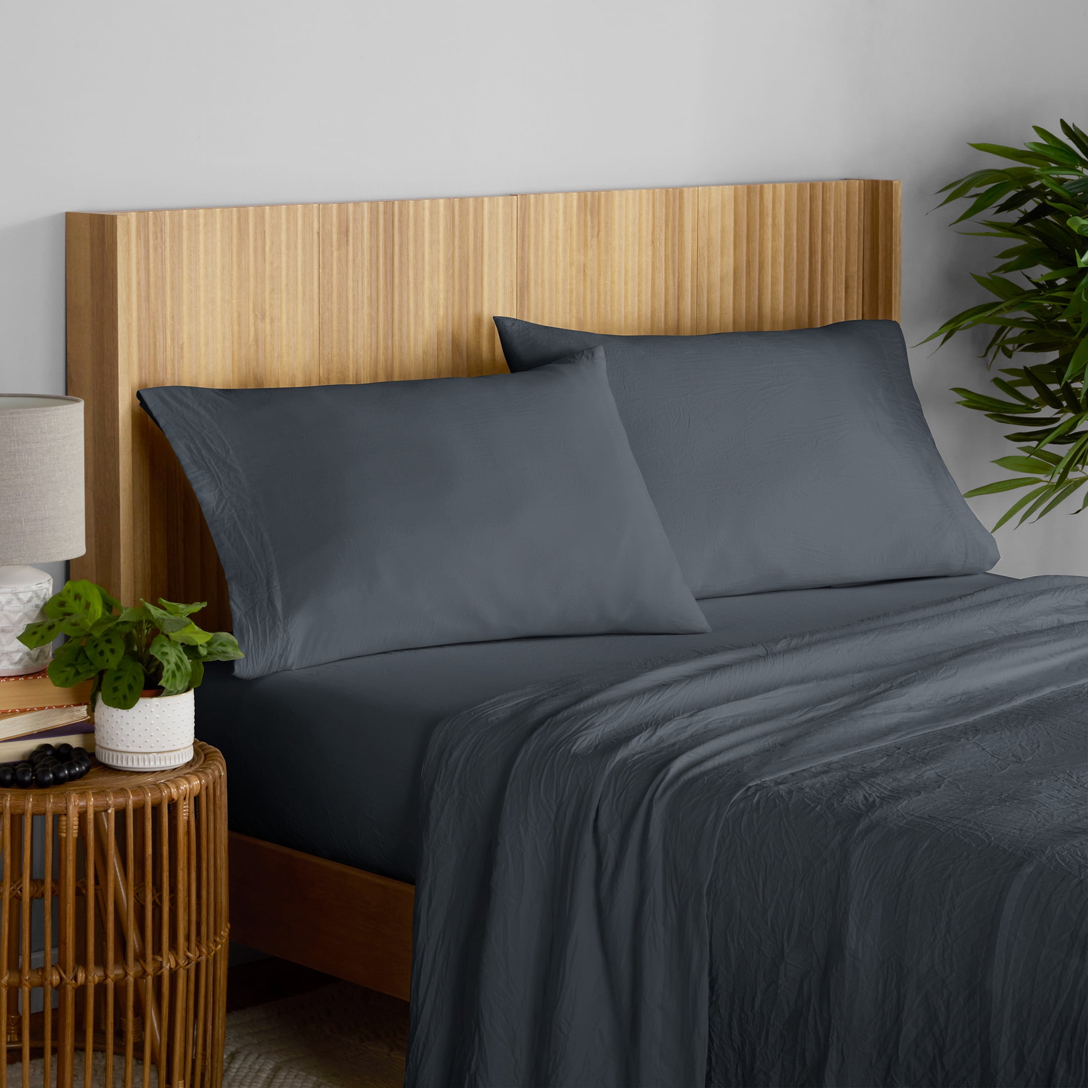 Mainstays Enzyme Washed Microfiber Bed Sheet Set, Grey Stone, Full, 4 Pieces