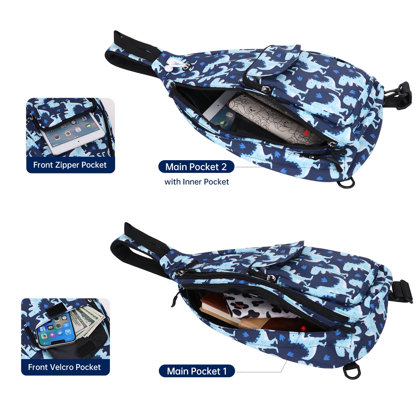 HAWEE Women's Convertible Backpack Messenger Crossbody Purse Dinosaur Animal Print Sling Purse for Yoga Gym