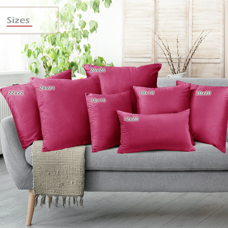 Clara Clark Plush Solid Decorative Microfiber Square Throw Pillow Cover  with Throw Pillow Insert for Couch, Hot Pink, 20x20, 4 Piece Decorative
