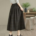 thumbnail image 6 of Giftesty Women's Autumn Winter Wool Blend Plaid Elastic High Waist A-Line Midi Skirt for Daily Casual Wear, 6 of 7