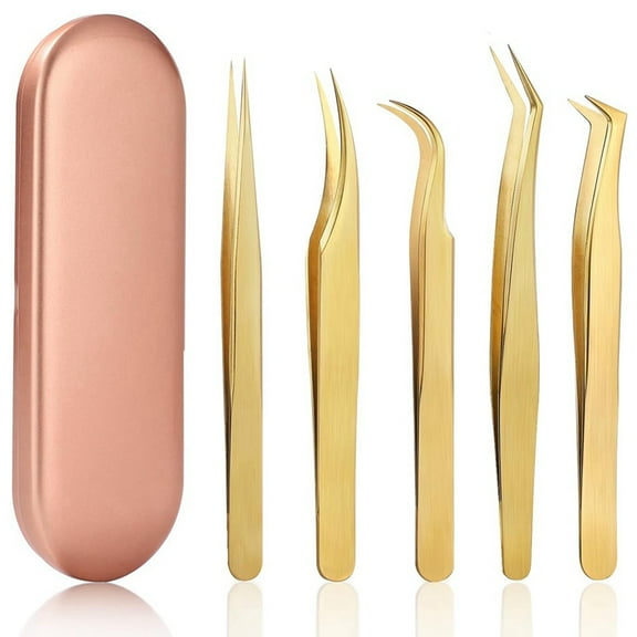 High Lash Tweezers Set - Includes 5 Stainless Steel Eyelash Tweezers for Classic and Volume Lash Extensions