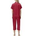 thumbnail image 6 of Gfyviroh Womens 2 Piece Pajamas Sets Solid Silk Satin Loungewear Outfits Button Turn-down Collar Short Sleeve Tops and Capri Pants Sets, 6 of 9