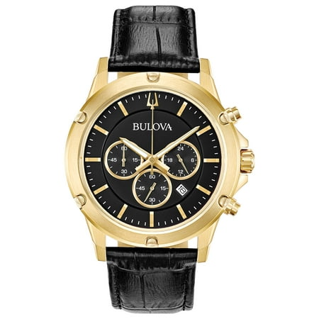 - Bulova Men's Chronograph Watch, Black Leather Strap