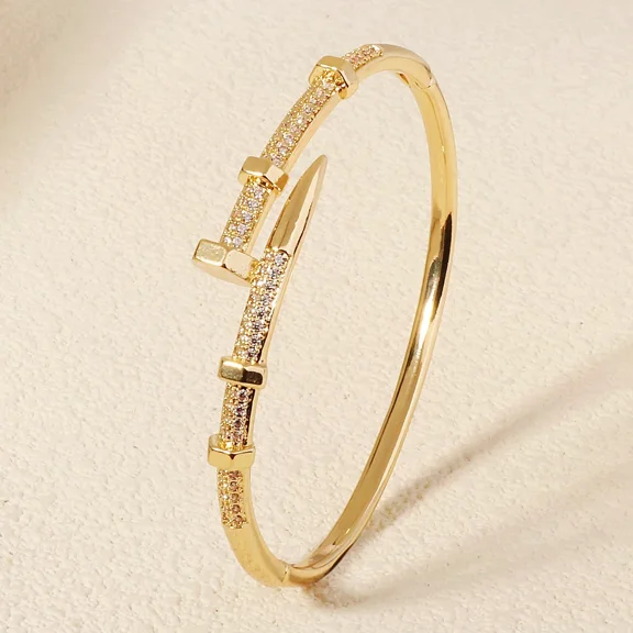 Female Jewelry Nail Bracelets Trendy Bracelet Zircon Screw Bracelet For Women Everyday Party Festive 14K Yellow Gold Jewelry As Gifts
