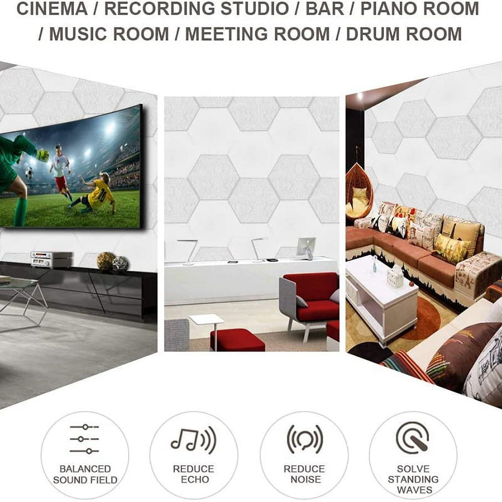 12 Pcs Hexagon Acoustic Panels Beveled Edge Sound Proof Foam Panels