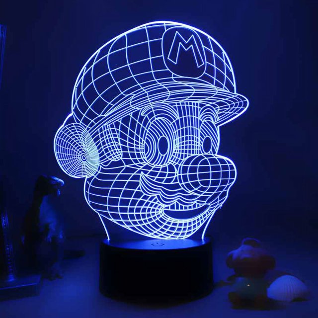 Lámpara de escritorio con interruptor táctil de luz nocturna 3D (luz nocturna Mario 3D), 7 luces que cambian de color, con placa acrílica, base de ABS y cable USB
