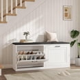 thumbnail image 3 of Vividwood 39.4" Shoe Storage Bench with Cushioned Seat and 2 Flip Drawers for Entryway (White), 3 of 5