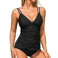 thumbnail image 4 of Charmo Sexy V Neck Tankini Bathing Suits for Womens Tummy Control Swimsuits Two Piece Swimwear Ruched Tank Tops with Bottoms, 4 of 6