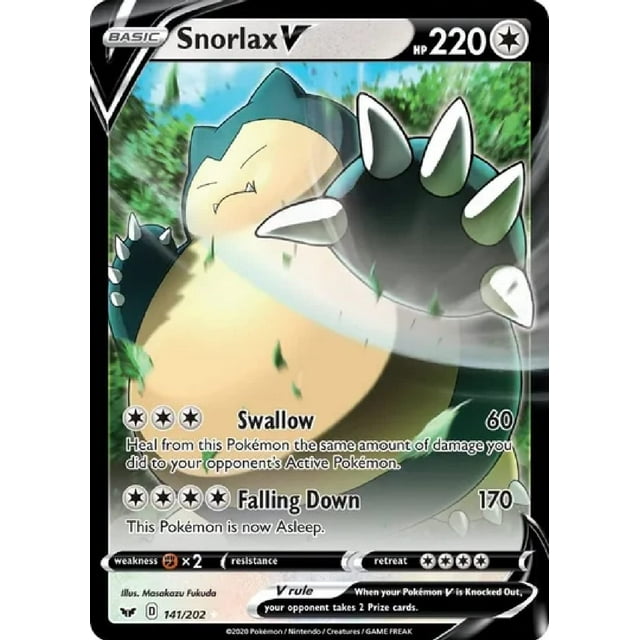 Juego de cartas coleccionables Pokémon Snorlax V Ultra Rare 141/202