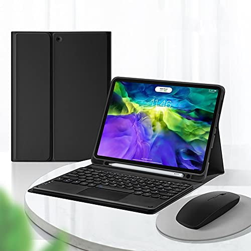 2021 iPad Pro 12.9 5th 4th 3rd Generation Touch Keyboard Case with Bluetooth Mouse Cute Round Key Color Keyboard TouchPad Detachable Trackpad Keyboard Cover (Pro12.9(2018/2020/2021), Black)