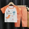 thumbnail image 2 of ZACPNCV Pajamas for Toddler Boys Dinosaur Printed Short Sleeve and Pants Sleepwear 2-pieces Kids Summer PJS Orange 5-6 Years, 2 of 3
