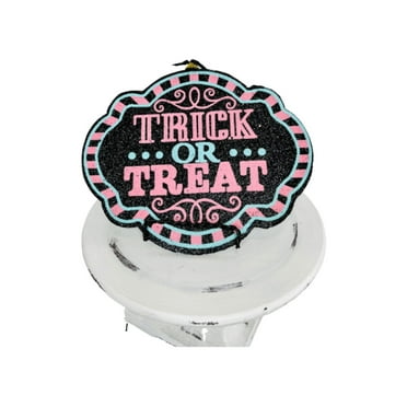 Spooky Delight: Pink/Mint/Black Halloween Trick or Treat Foam Sign-56596MIPK